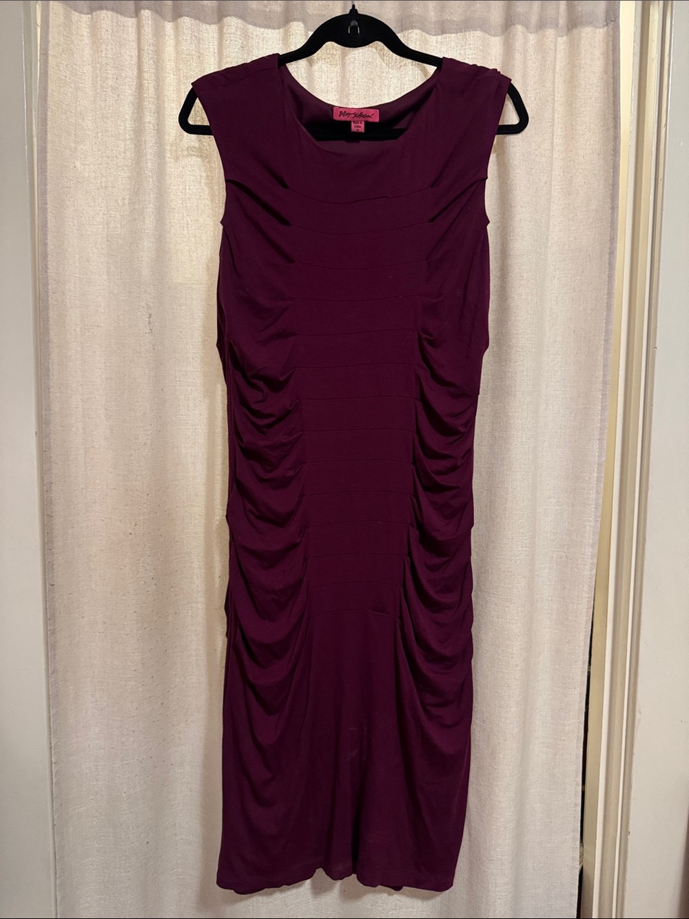 Betsey Johnson Plum Ruched Cap-Sleeve Midi Dress
